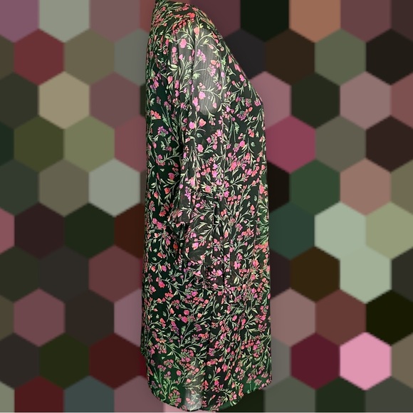 NWOT Calvin Klein Black / Pink Floral Bell Sleeve Chiffon Overlay Shift Dress 4 - Picture 10 of 14